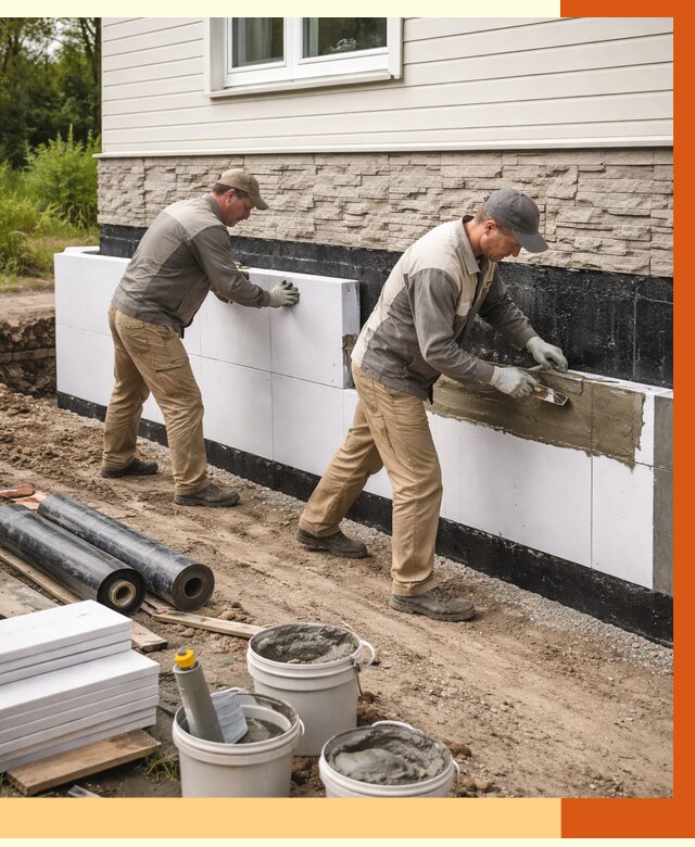 Утепление фундамента снаружи в Усолье-Сибирском от 4334 руб. за м² | ТепломастерСль