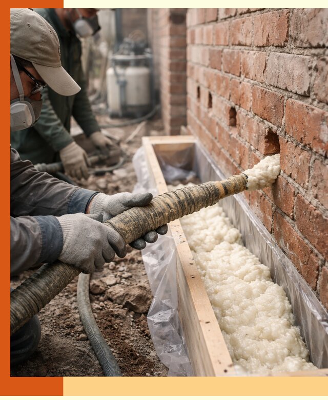 Заливка ППУ в пустоты кирпичной стены в Усолье-Сибирском