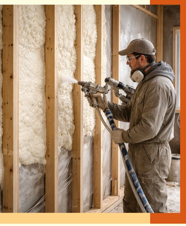 Утепление каркасной стены ППУ в Усолье-Сибирском от 4386 руб./м2 под ключ | ТепломастерСль