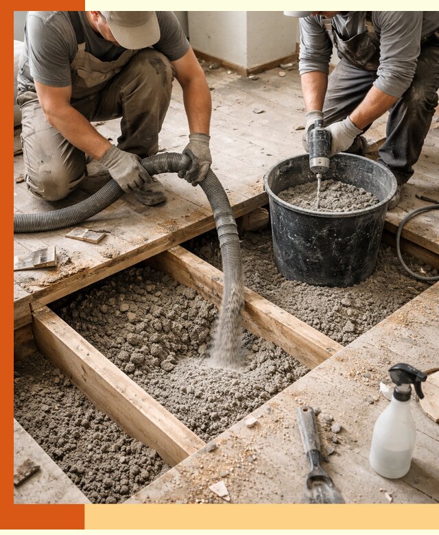 Заполнение пустот пола в Усолье-Сибирском полиуретаном и пенополистиролом