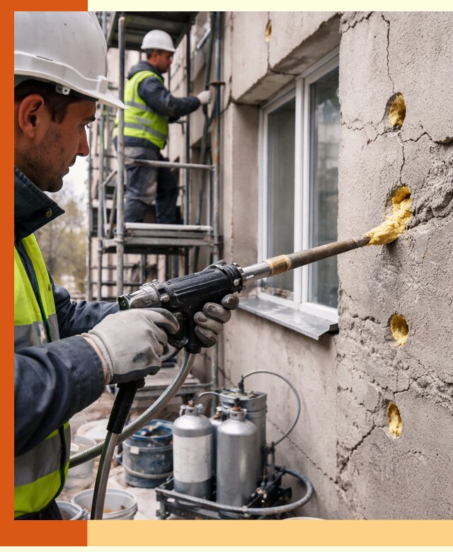 Заполнение пустот в фасаде и утепление стен в Усолье-Сибирском