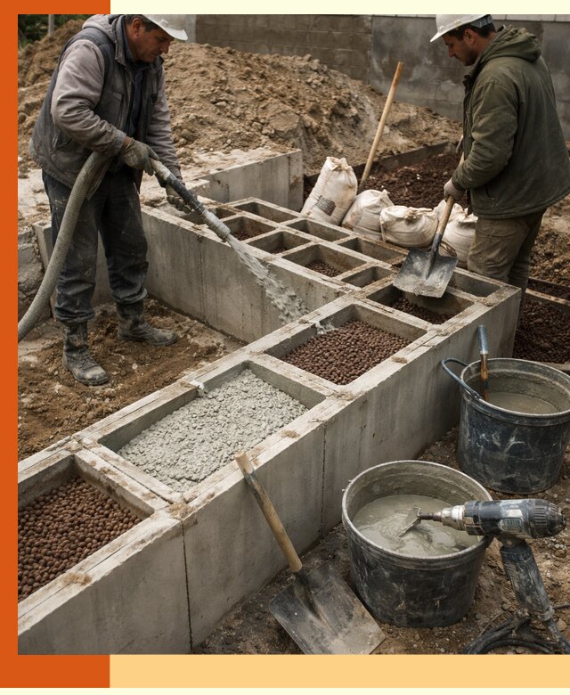 Заполнение полостей фундамента в Усолье-Сибирском герметичным утеплением и повышением прочности