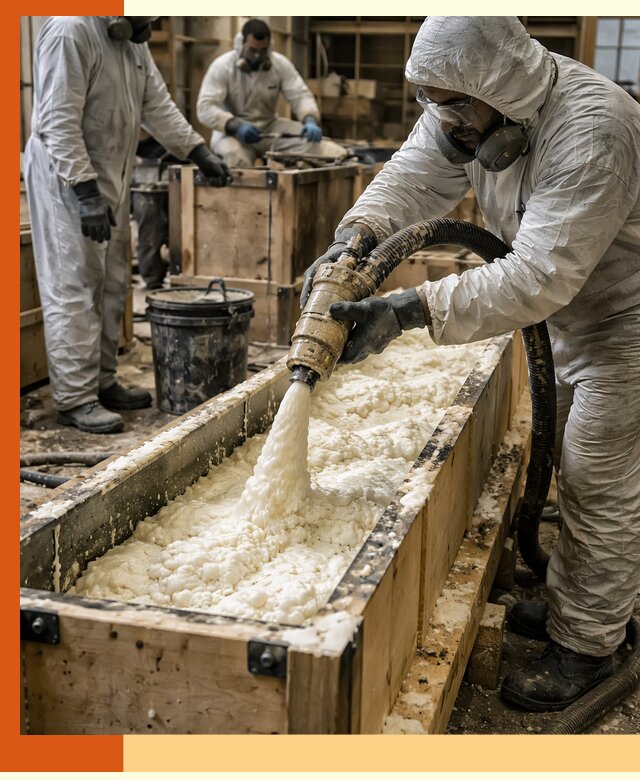 Заливка пенополиуретана в формы для утепления в Усолье-Сибирском