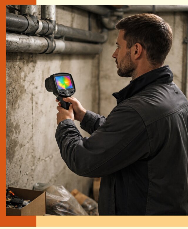 Тепловизионное обследование подвала в Усолье-Сибирском для поиска утечек тепла
