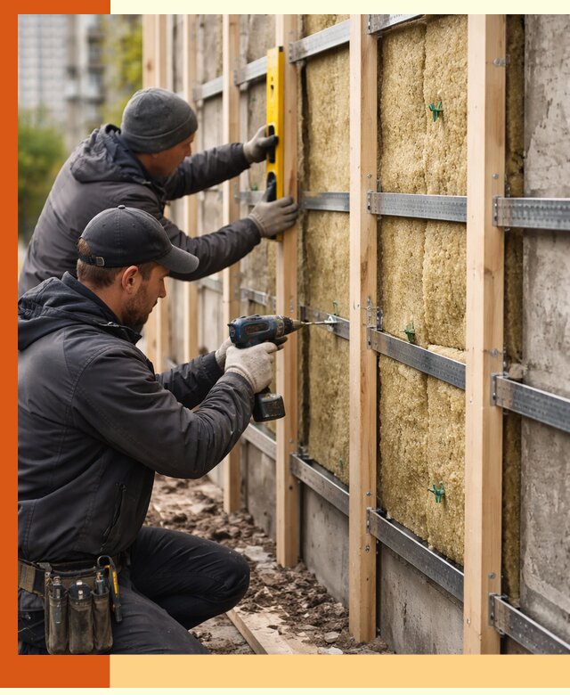 Монтаж обрешетки под утепление зданий и квартир в Усолье-Сибирском
